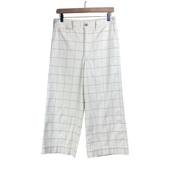 Madewell Petite Emmett Cream Windowpane Crop Wide-Leg High Rise Pants Pockets - Picture 1 of 10